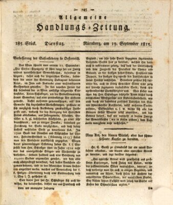 Allgemeine Handlungs-Zeitung Dienstag 19. September 1815