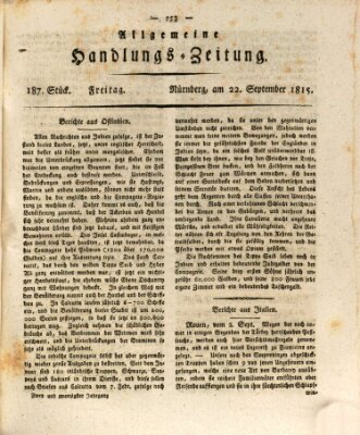 Allgemeine Handlungs-Zeitung Freitag 22. September 1815