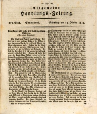 Allgemeine Handlungs-Zeitung Samstag 14. Oktober 1815