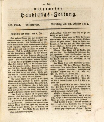 Allgemeine Handlungs-Zeitung Mittwoch 18. Oktober 1815