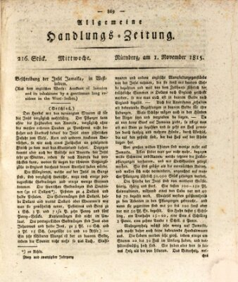 Allgemeine Handlungs-Zeitung Mittwoch 1. November 1815