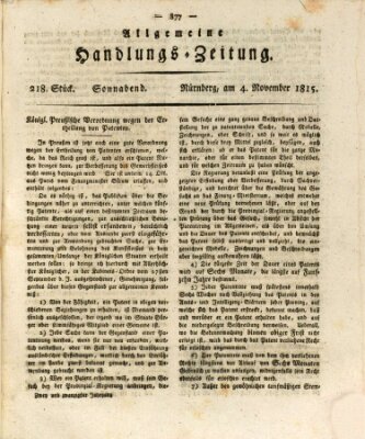 Allgemeine Handlungs-Zeitung Samstag 4. November 1815