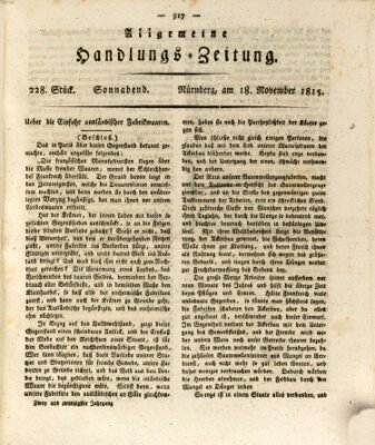 Allgemeine Handlungs-Zeitung Samstag 18. November 1815