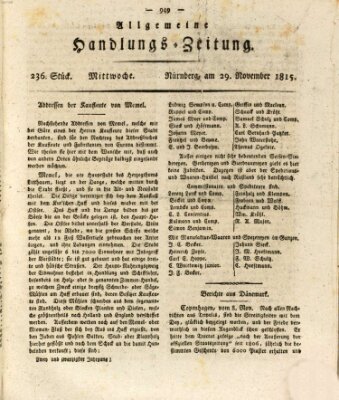 Allgemeine Handlungs-Zeitung Mittwoch 29. November 1815