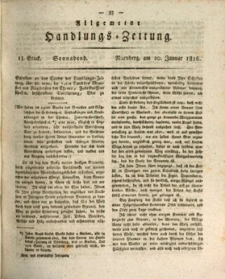 Allgemeine Handlungs-Zeitung Samstag 20. Januar 1816