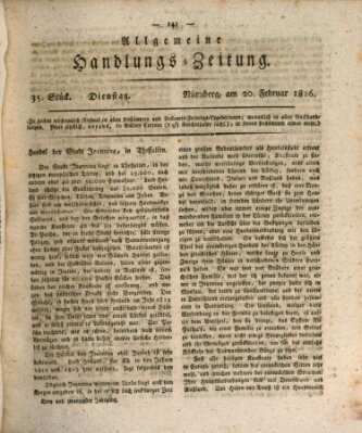 Allgemeine Handlungs-Zeitung Dienstag 20. Februar 1816