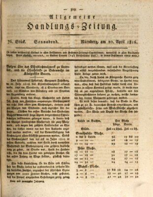 Allgemeine Handlungs-Zeitung Samstag 20. April 1816