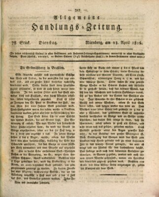 Allgemeine Handlungs-Zeitung Dienstag 23. April 1816