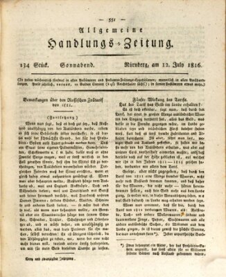 Allgemeine Handlungs-Zeitung Samstag 13. Juli 1816