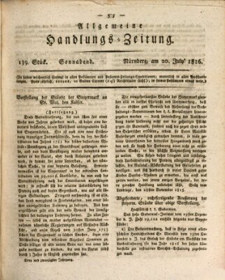 Allgemeine Handlungs-Zeitung Samstag 20. Juli 1816