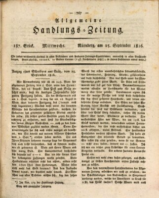 Allgemeine Handlungs-Zeitung Mittwoch 25. September 1816