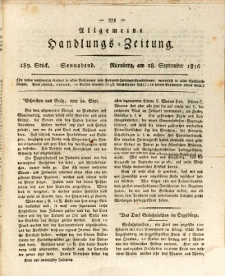 Allgemeine Handlungs-Zeitung Samstag 28. September 1816