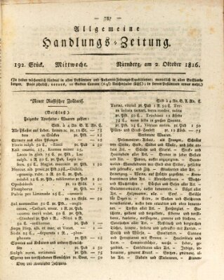 Allgemeine Handlungs-Zeitung Mittwoch 2. Oktober 1816