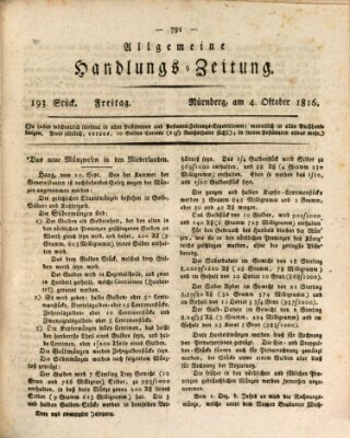 Allgemeine Handlungs-Zeitung Freitag 4. Oktober 1816