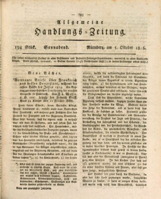 Allgemeine Handlungs-Zeitung Samstag 5. Oktober 1816