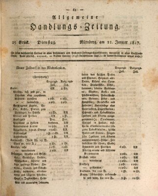 Allgemeine Handlungs-Zeitung Dienstag 21. Januar 1817