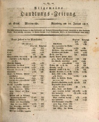 Allgemeine Handlungs-Zeitung Mittwoch 22. Januar 1817