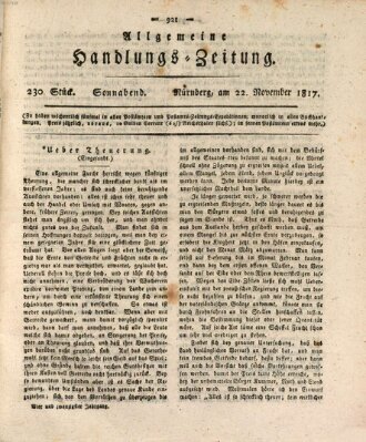 Allgemeine Handlungs-Zeitung Samstag 22. November 1817