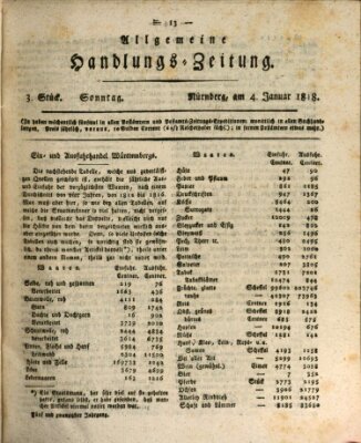 Allgemeine Handlungs-Zeitung Sonntag 4. Januar 1818