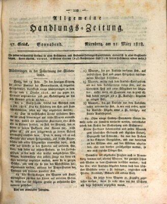 Allgemeine Handlungs-Zeitung Samstag 21. März 1818