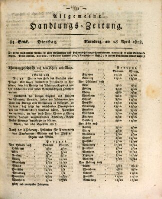 Allgemeine Handlungs-Zeitung Dienstag 28. April 1818