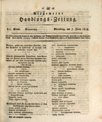 Allgemeine Handlungs-Zeitung Sonntag 7. Juni 1818