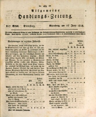 Allgemeine Handlungs-Zeitung Dienstag 16. Juni 1818