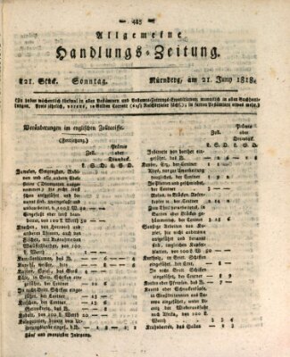 Allgemeine Handlungs-Zeitung Sonntag 21. Juni 1818