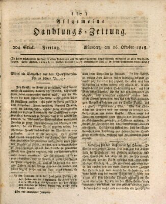 Allgemeine Handlungs-Zeitung Freitag 16. Oktober 1818