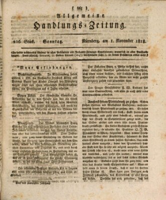 Allgemeine Handlungs-Zeitung Sonntag 1. November 1818