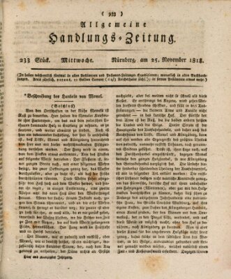 Allgemeine Handlungs-Zeitung Mittwoch 25. November 1818