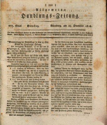 Allgemeine Handlungs-Zeitung Dienstag 29. Dezember 1818