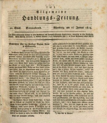 Allgemeine Handlungs-Zeitung Samstag 16. Januar 1819