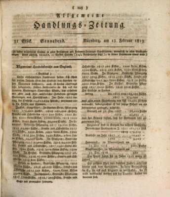 Allgemeine Handlungs-Zeitung Samstag 13. Februar 1819