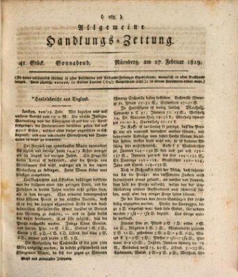 Allgemeine Handlungs-Zeitung Samstag 27. Februar 1819