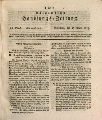 Allgemeine Handlungs-Zeitung Samstag 27. März 1819