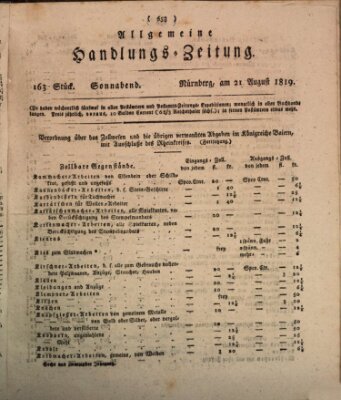 Allgemeine Handlungs-Zeitung Samstag 21. August 1819