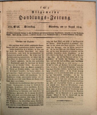 Allgemeine Handlungs-Zeitung Dienstag 31. August 1819