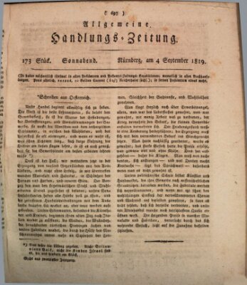 Allgemeine Handlungs-Zeitung Samstag 4. September 1819