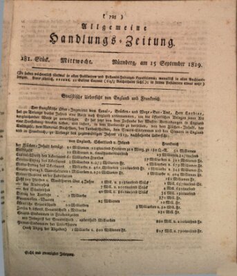 Allgemeine Handlungs-Zeitung Mittwoch 15. September 1819