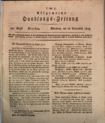 Allgemeine Handlungs-Zeitung Dienstag 28. September 1819