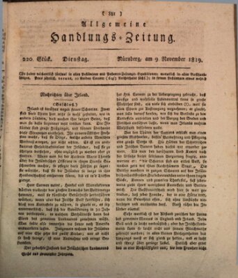 Allgemeine Handlungs-Zeitung Dienstag 9. November 1819