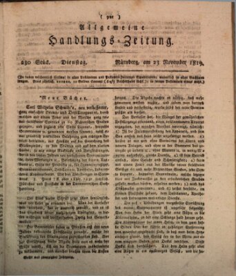 Allgemeine Handlungs-Zeitung Dienstag 23. November 1819