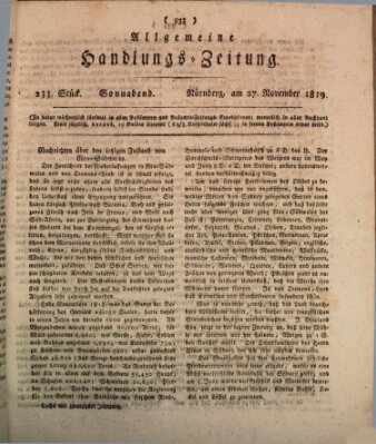 Allgemeine Handlungs-Zeitung Samstag 27. November 1819