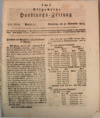 Allgemeine Handlungs-Zeitung Dienstag 30. November 1819