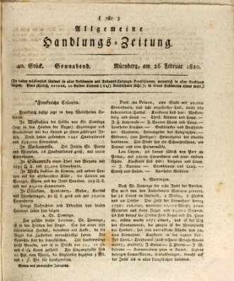 Allgemeine Handlungs-Zeitung Samstag 26. Februar 1820