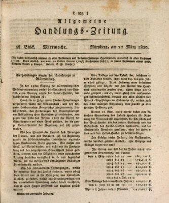 Allgemeine Handlungs-Zeitung Mittwoch 22. März 1820