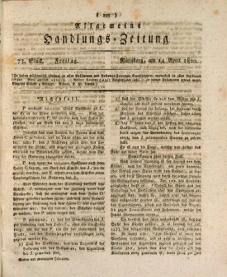 Allgemeine Handlungs-Zeitung Freitag 14. April 1820