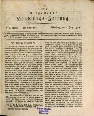 Allgemeine Handlungs-Zeitung Samstag 1. Juli 1820