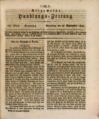 Allgemeine Handlungs-Zeitung Sonntag 17. September 1820